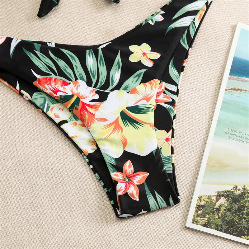 Bikini Swimsuit High Waist Thong Bathing Suit Two Pieces