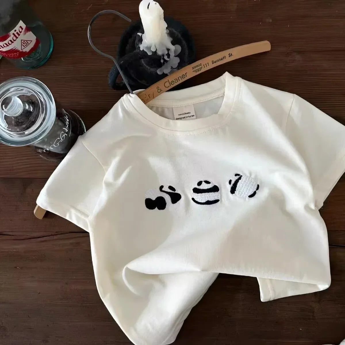 Children's Clothing Sets Panda Embroidered Short Sleeve Top + Panda Print Shorts Baby Girl Clothes for 2 To 7years Outfit Set