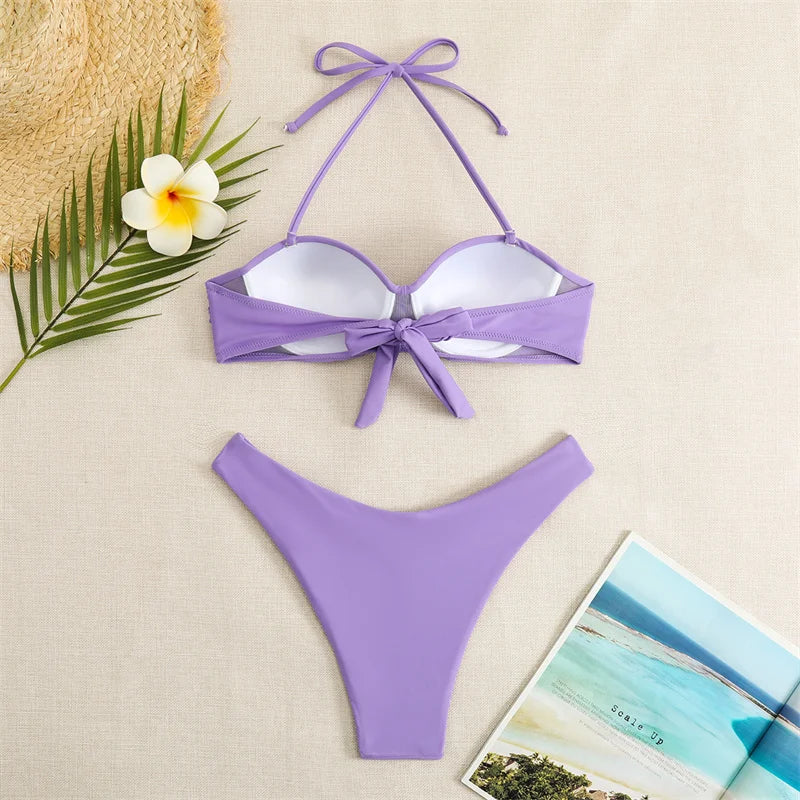 Bikini Swimsuit High Waist Thong Bathing Suit Two Pieces