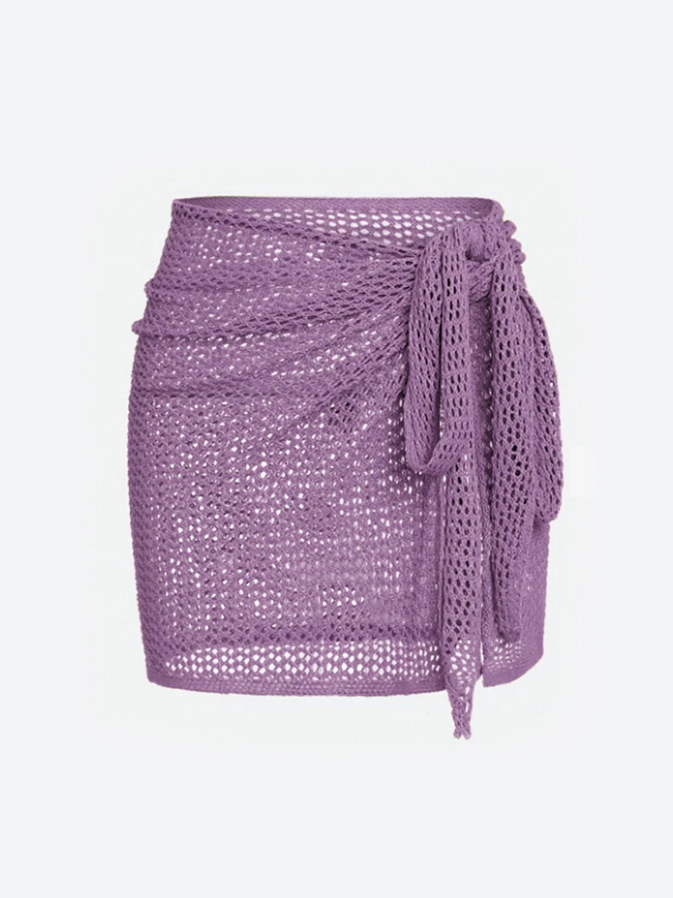Women's Knitted Short Skirt with Hollow Straps and Slit, Sexy Beach Coverup Shirt for Summer