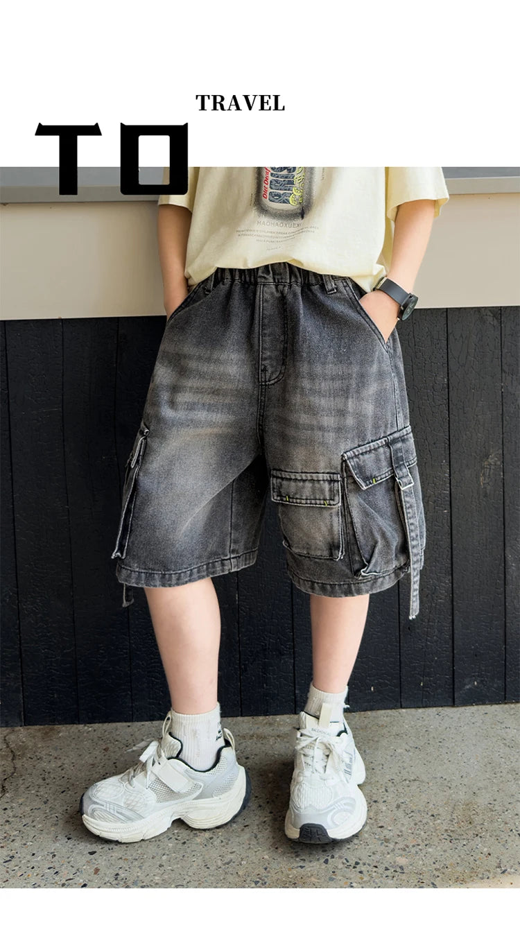 Black Denim Cargo Shorts