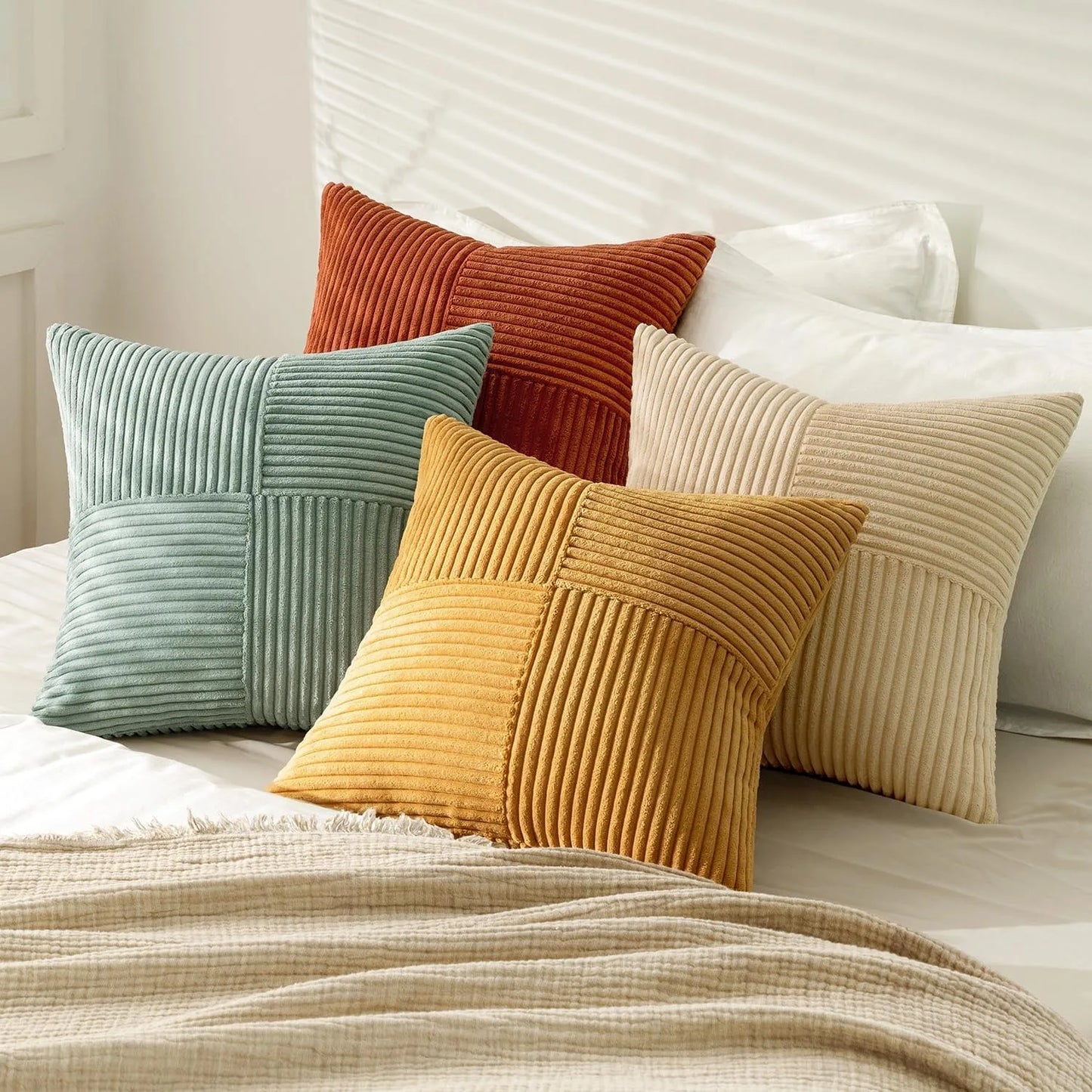 Green Corduroy Striped Decorative Throw Pillow Cover 45x45CM Mordern Spring Nordic Pillow Cases for Couch Sofa Living Room Bed