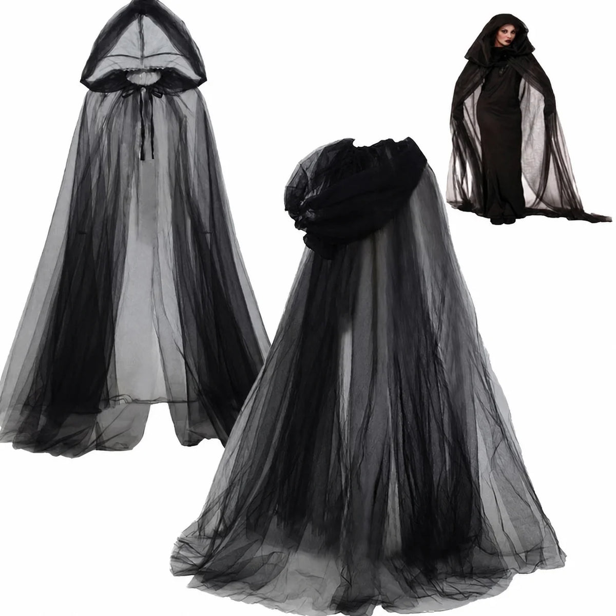 Full Length Cloak Dark Long Cape Sheer