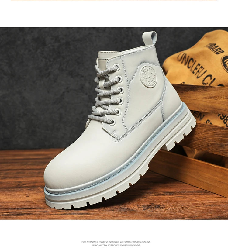 New autumn and winter men's boots rain boots high-top fashion side zipper motorcycle boots men's outdoor warm booties lacing 46