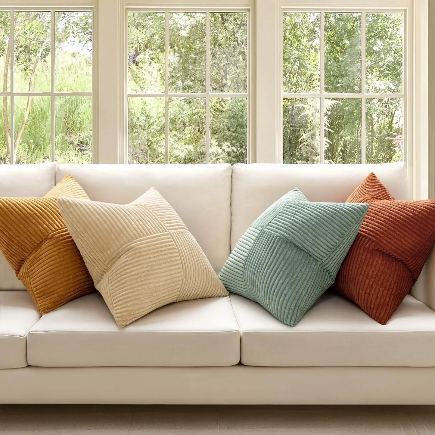 Green Corduroy Striped Decorative Throw Pillow Cover 45x45CM Mordern Spring Nordic Pillow Cases for Couch Sofa Living Room Bed