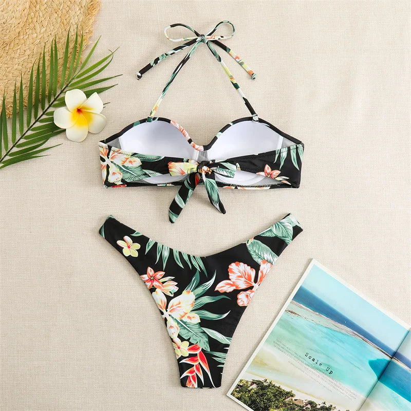 Bikini Swimsuit High Waist Thong Bathing Suit Two Pieces