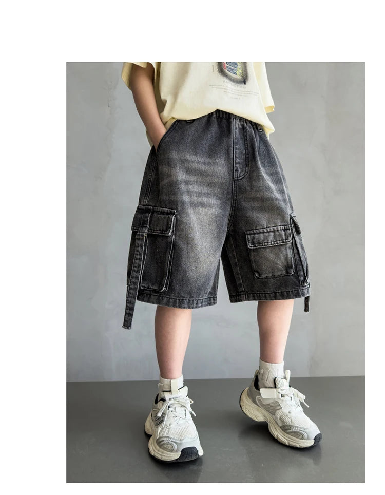 Black Denim Cargo Shorts