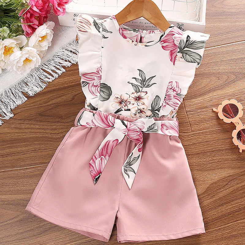 Humor Bear Girls European and American Style Sleeveless Random Printed Top and Shorts Set Vestidos Casual Outfit 4-7Y