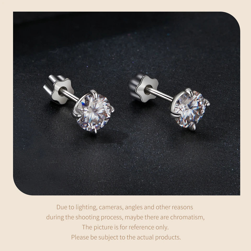 Classic Moissanite Earrings, 925 Silver Brilliant 4 Prongs Round Cut