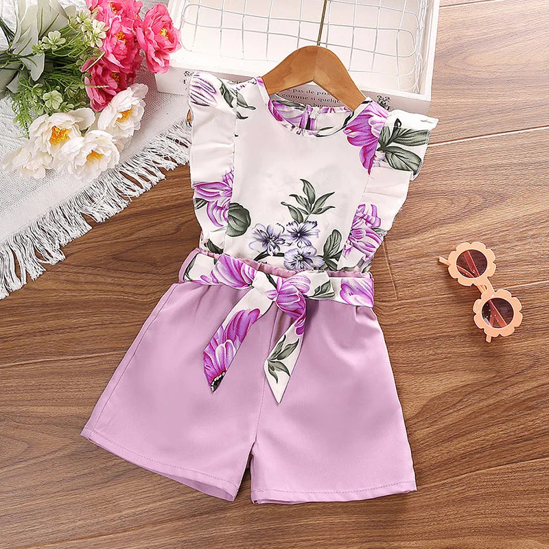 Humor Bear Girls European and American Style Sleeveless Random Printed Top and Shorts Set Vestidos Casual Outfit 4-7Y