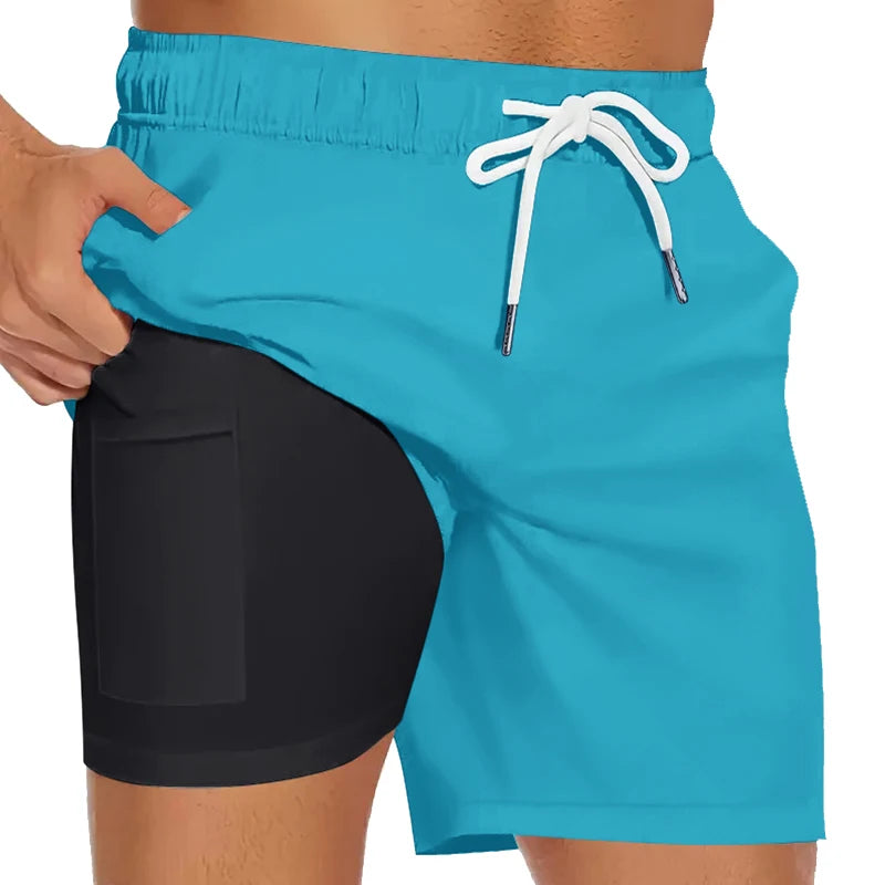 Mens Swim Trunks with Compression Liner Phone Pocket