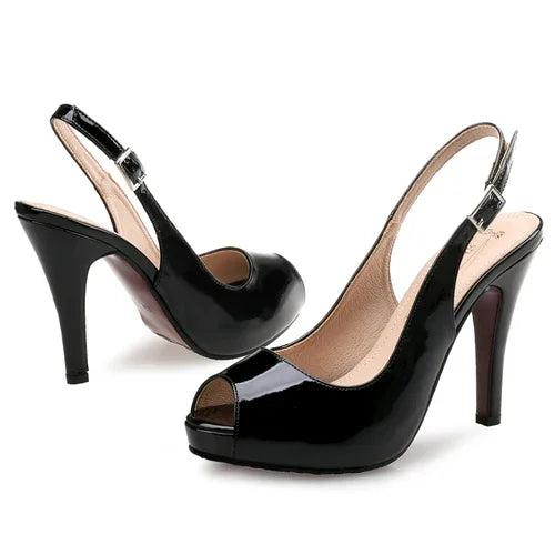 high-heeled women's nude color patent leather waterproof platform fish mouth
