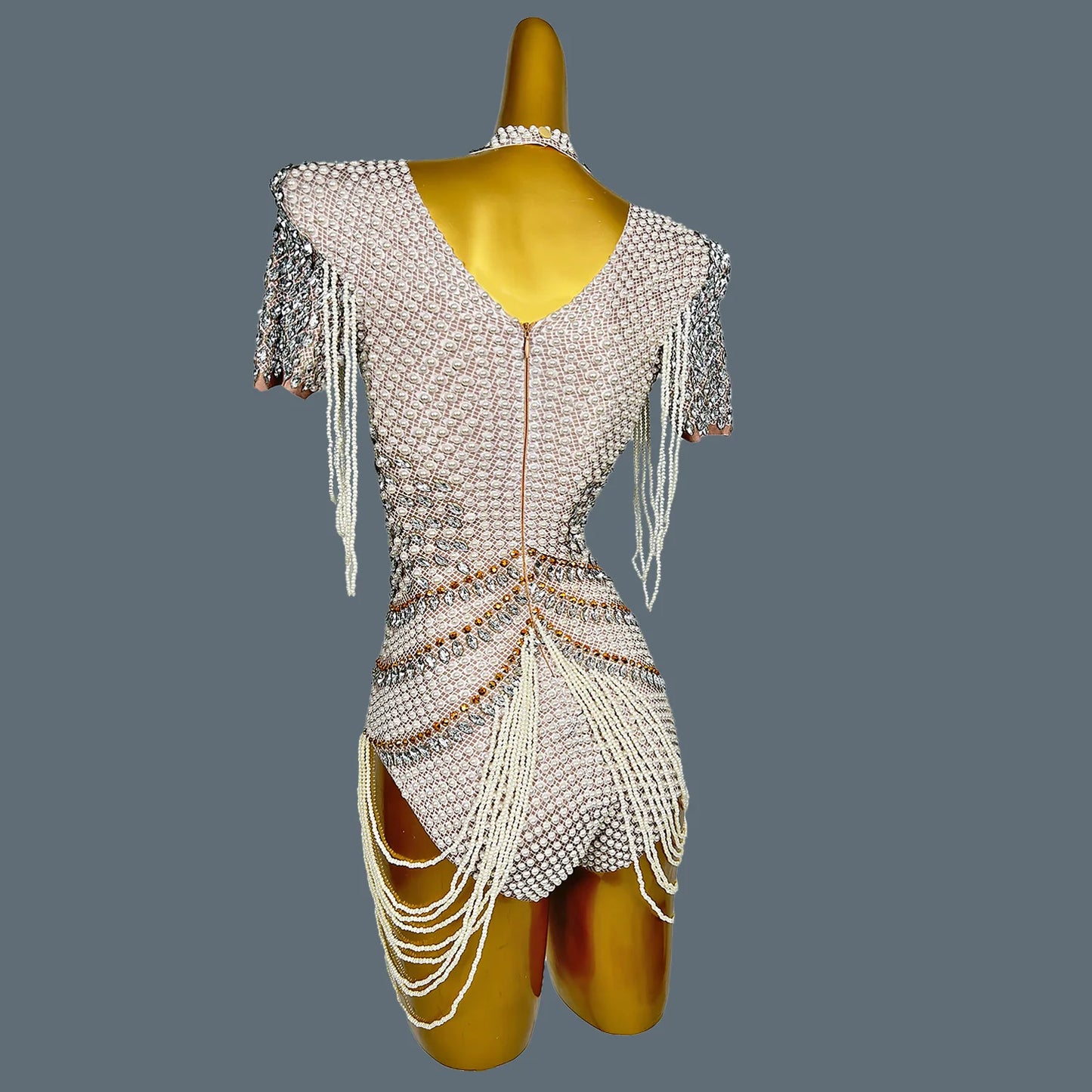 White Beaded Pearls Leotard Women Birthday Party Bodysuits