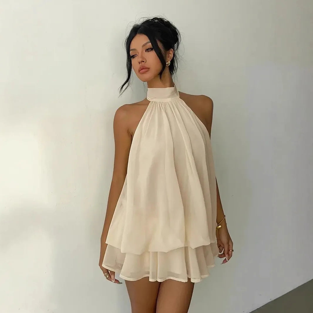 Halter Neck Backless Tie Mini Dress