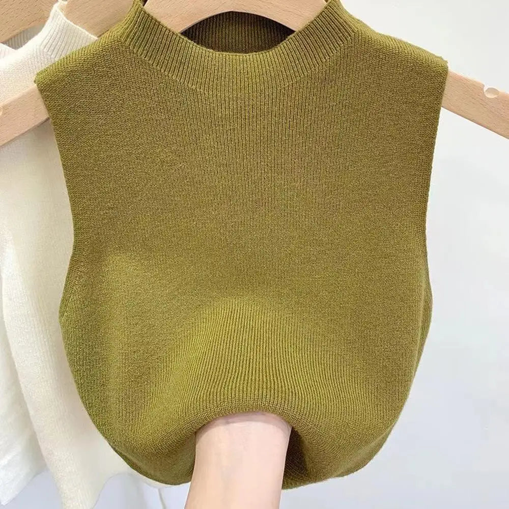 Vest Tank Top Half-turtleneck Knitt Cropped Camisole