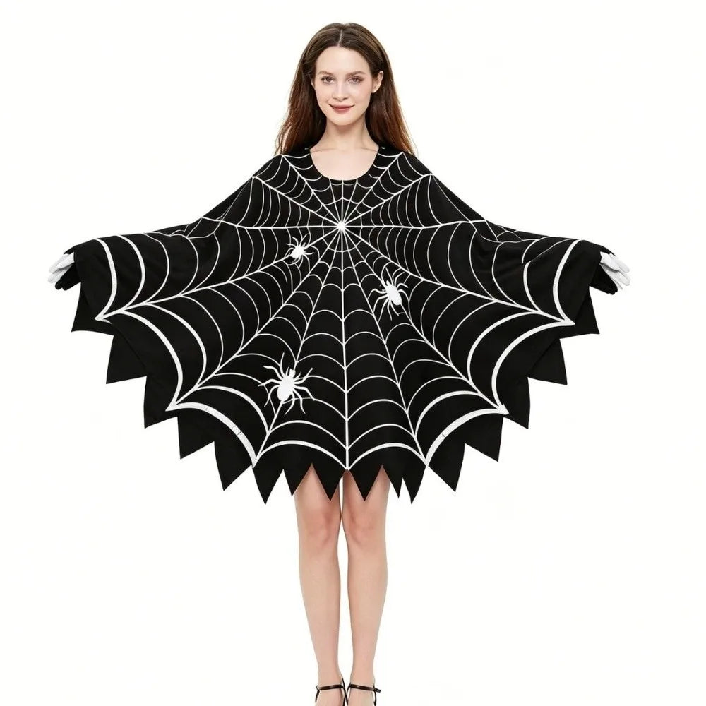 Cosplay Costume Scary Halloween Spider Web Cloak Creepy Black Shawl Poncho Cape Cosplay Party Costume Carnival Costume