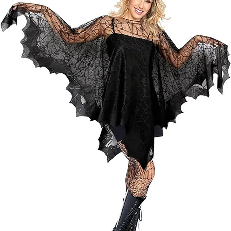 New Halloween Cloak Black Lace Cobweb