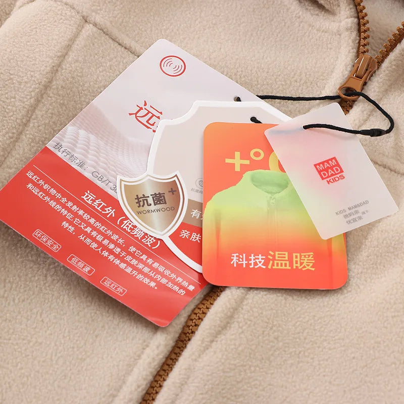 Children's Fleece Jacket Autumn Winter Casual Warm Teen Boys Girls Hooded Outerwear Anti-Static Windproof Cozy Kids Tops Clothes