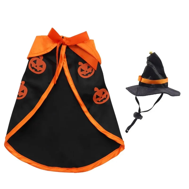 Halloween Pet Costume for Cats Breathable Cloak Shape Pumpkin Pattern Harness
