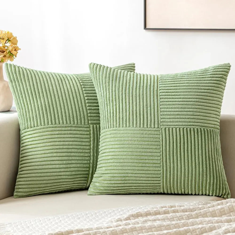 Green Corduroy Striped Decorative Throw Pillow Cover 45x45CM Mordern Spring Nordic Pillow Cases for Couch Sofa Living Room Bed