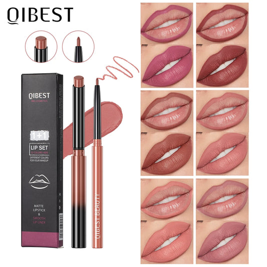 2pcs Lipstick Lipliner Pen Set Matte Velvet Lip Liner Pencil Contour Makeup Sexy Red Lip Stick Long Lasting Cosmetics
