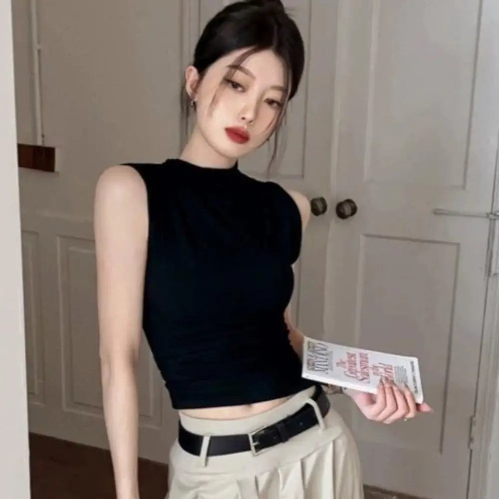 Vest Tank Top Half-turtleneck Knitt Cropped Camisole