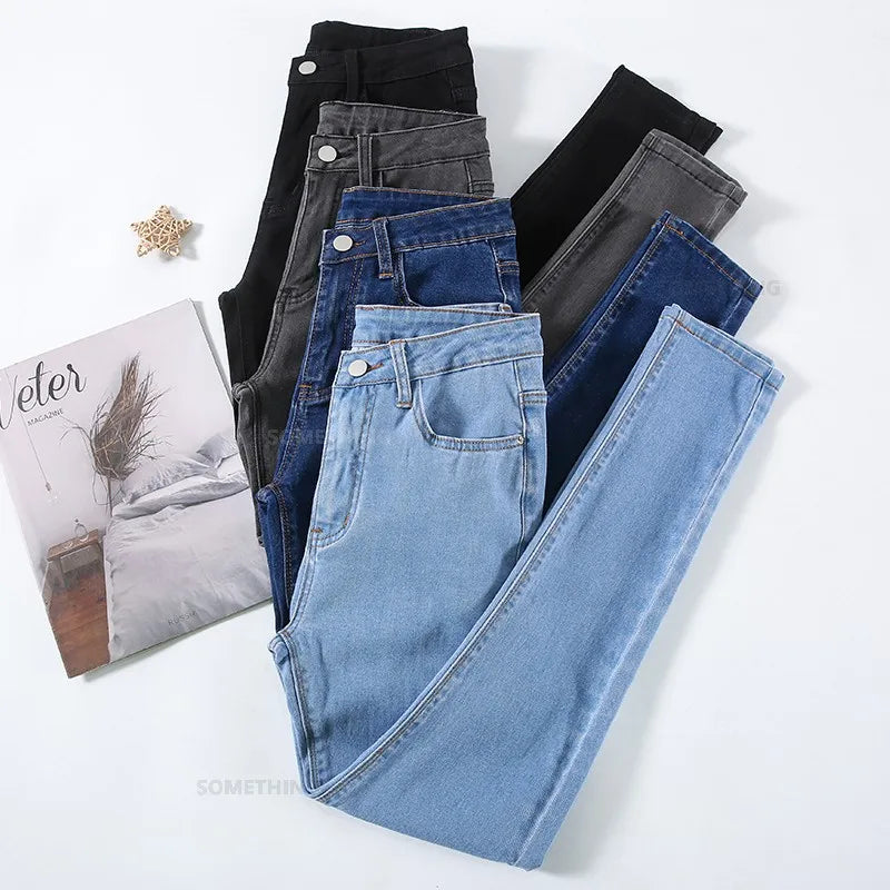 2024 New Sexy Skinny Jeans Women Hip Lift Stretch Pencil Denim Pants Casual Soft Slim Female Trousers Black Gray Blue