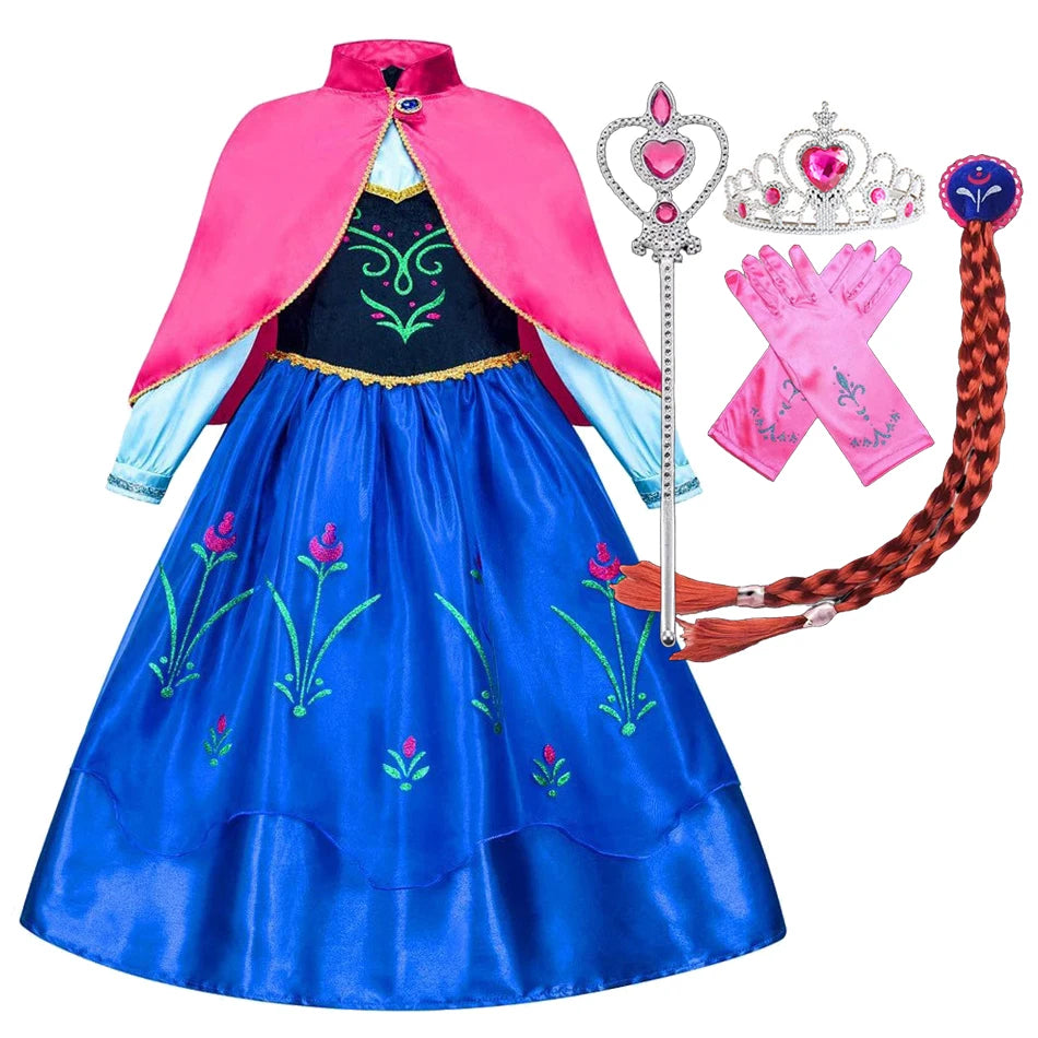 Elsa Anna Snow Queen Dress for Girls Princess Costume Birthday Halloween Christmas Carnival Outfit Kids Cosplay 2-8Y Vestido