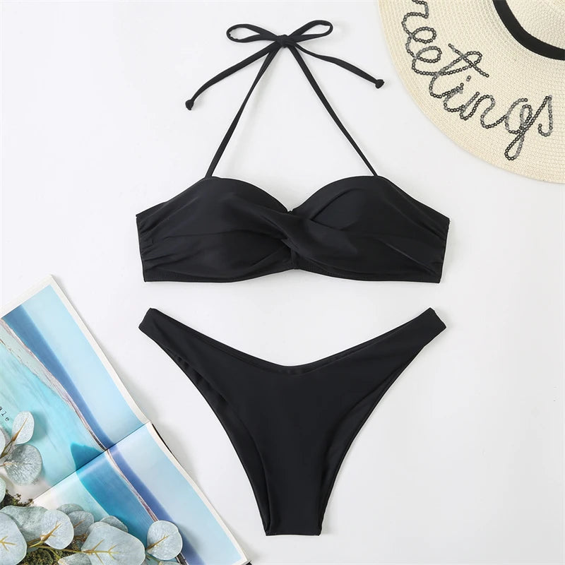 Bikini Swimsuit High Waist Thong Bathing Suit Two Pieces