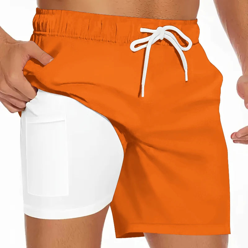 Mens Swim Trunks with Compression Liner Phone Pocket
