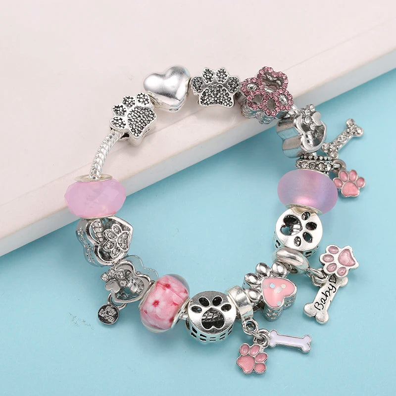 Hollow Foot Beads Charm Bracelets