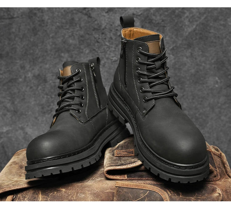 New autumn and winter men's boots rain boots high-top fashion side zipper motorcycle boots men's outdoor warm booties lacing 46