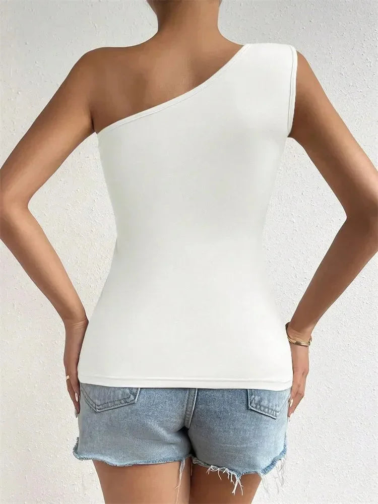 One Shoulder Pleated Tank Top
