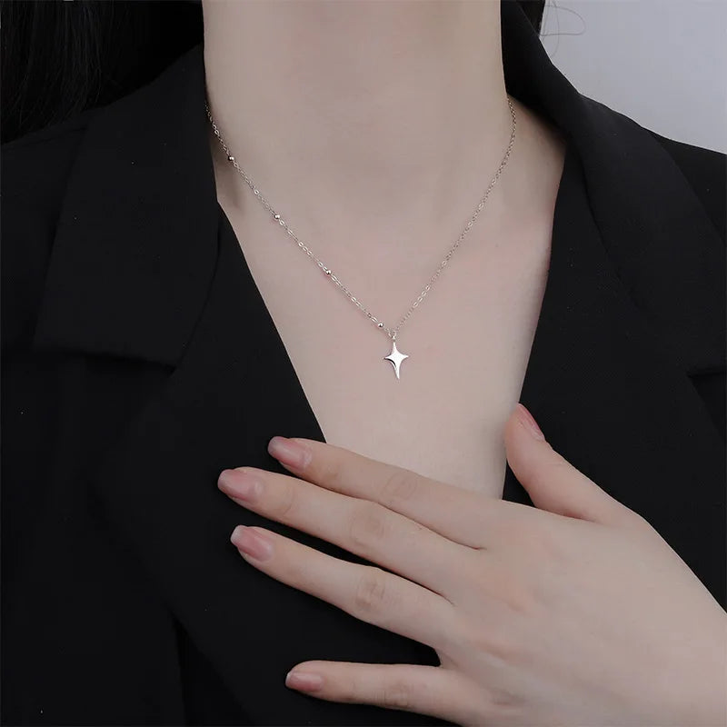 925 Sterling Silver Cross Necklace Star Asymmetric
