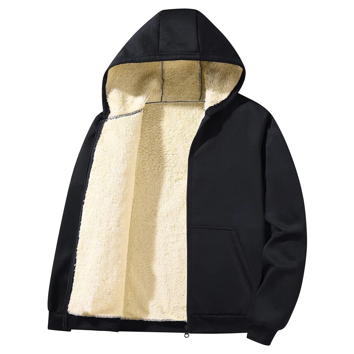 Men's fleece-lined and thickened winter sherpa hooded jacket