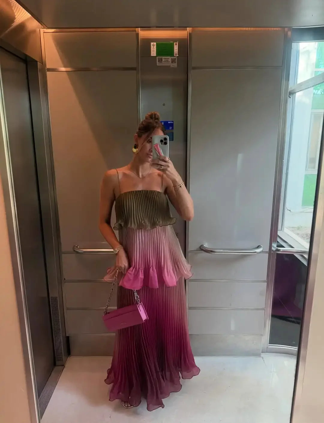 Multicolored Pleated  Maxi Dress  Spaghetti Strap Ruffle Tiered Flowy