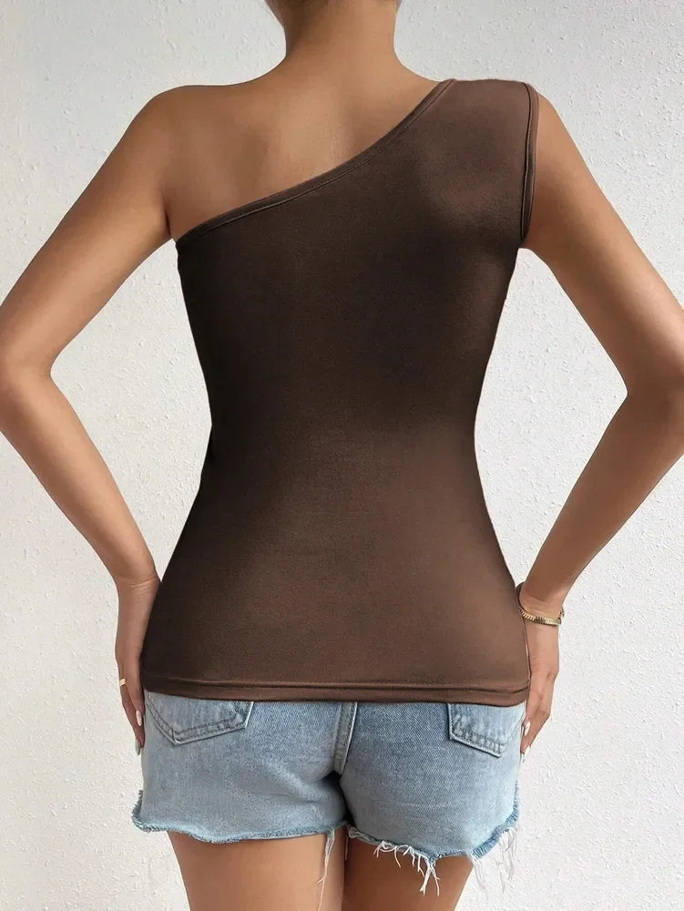 One Shoulder Pleated Tank Top