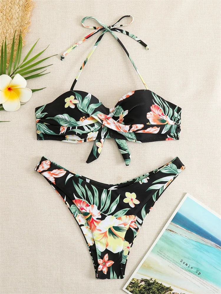 Bikini Swimsuit High Waist Thong Bathing Suit Two Pieces