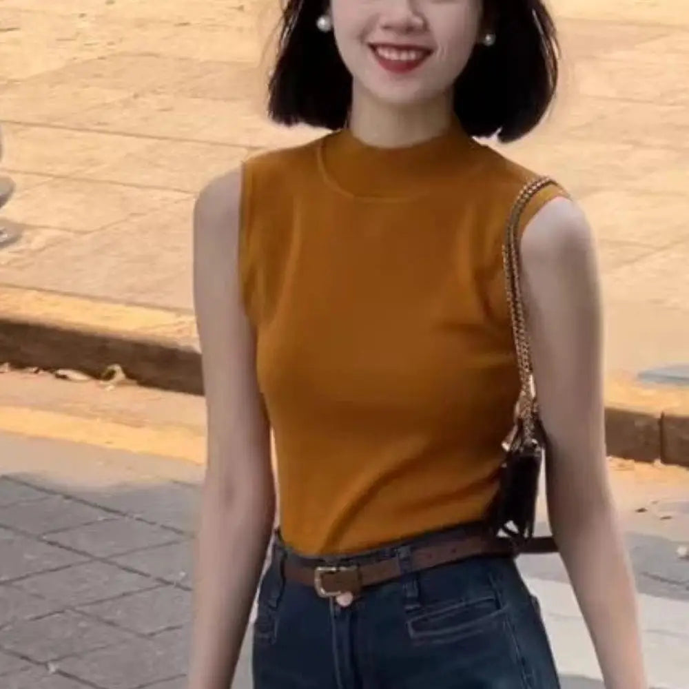 Vest Tank Top Half-turtleneck Knitt Cropped Camisole
