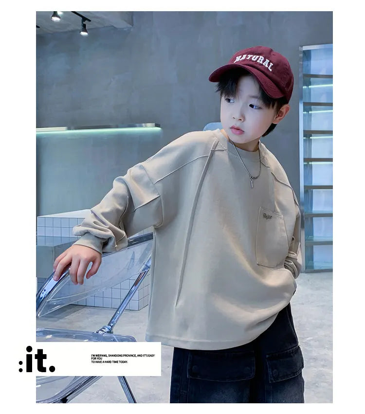 New Boys Sweatshirts 8 10 12 14Years Old Children Pullover Cotton Long Sleeve Korean Clothes Spring Fall Casual Sweatshirts Tops