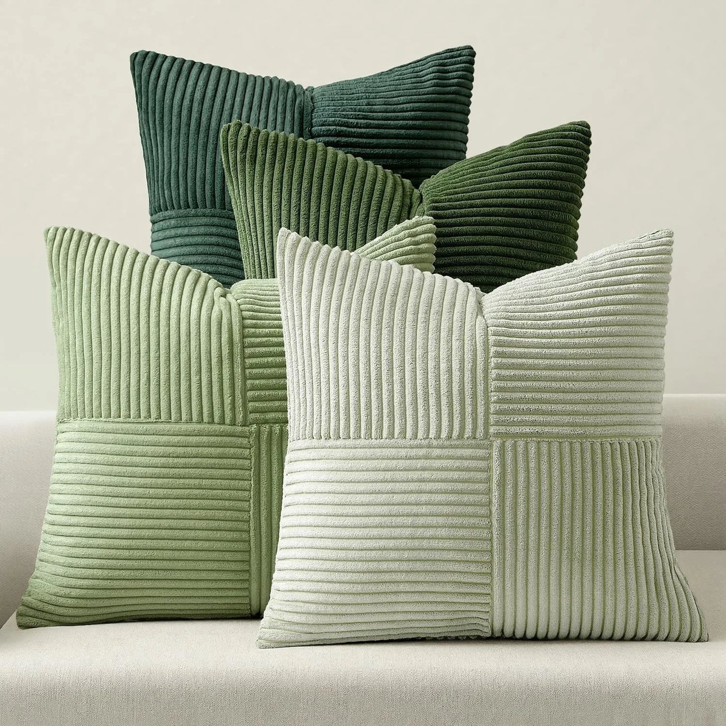 Green Corduroy Striped Decorative Throw Pillow Cover 45x45CM Mordern Spring Nordic Pillow Cases for Couch Sofa Living Room Bed