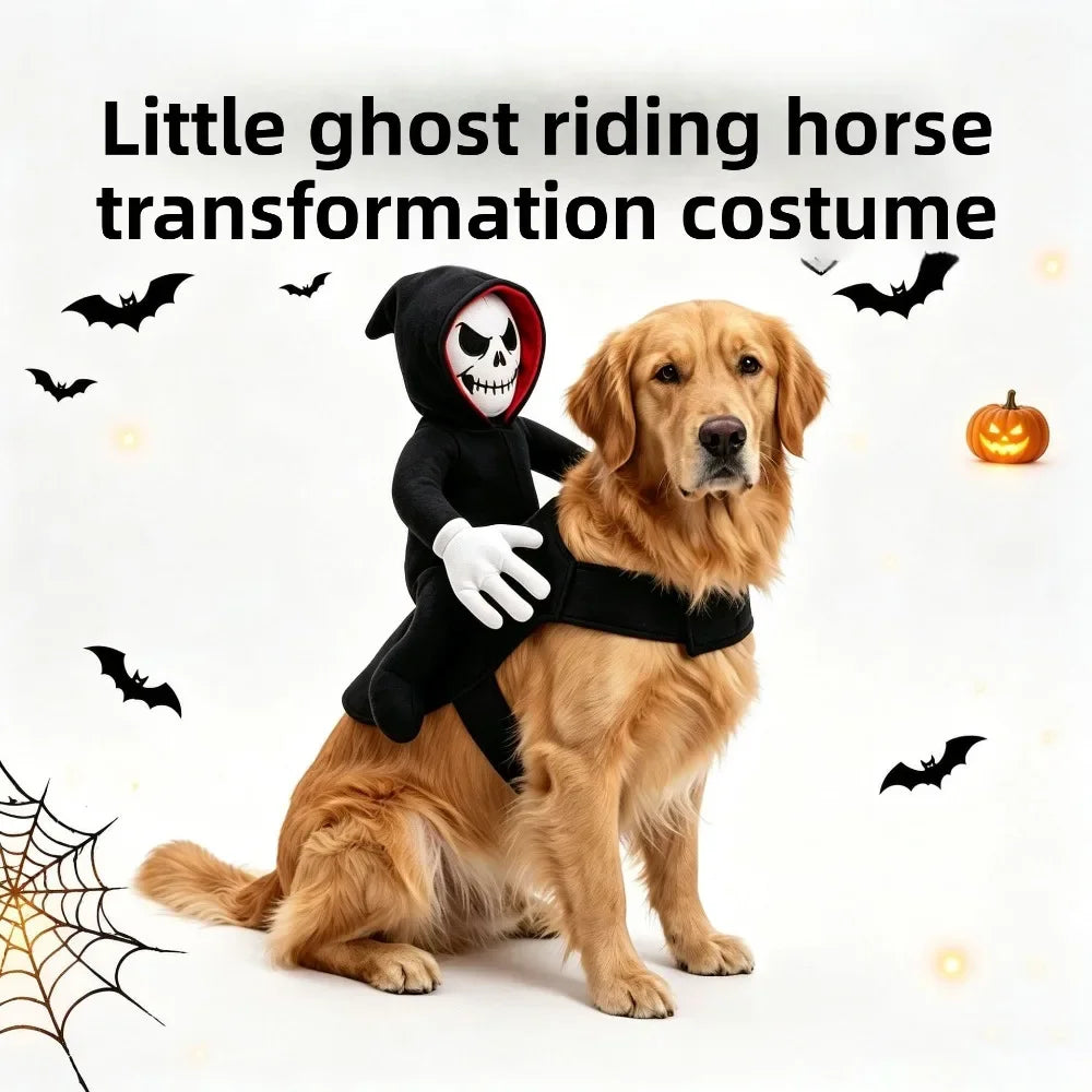 Halloween Pet Dog Costume Skeleton Reaper Rider