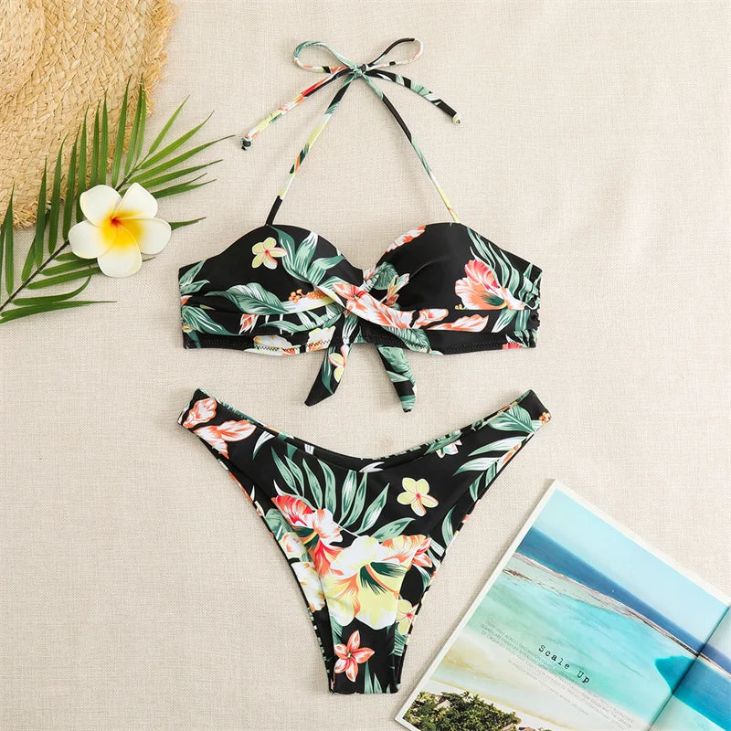 Bikini Swimsuit High Waist Thong Bathing Suit Two Pieces
