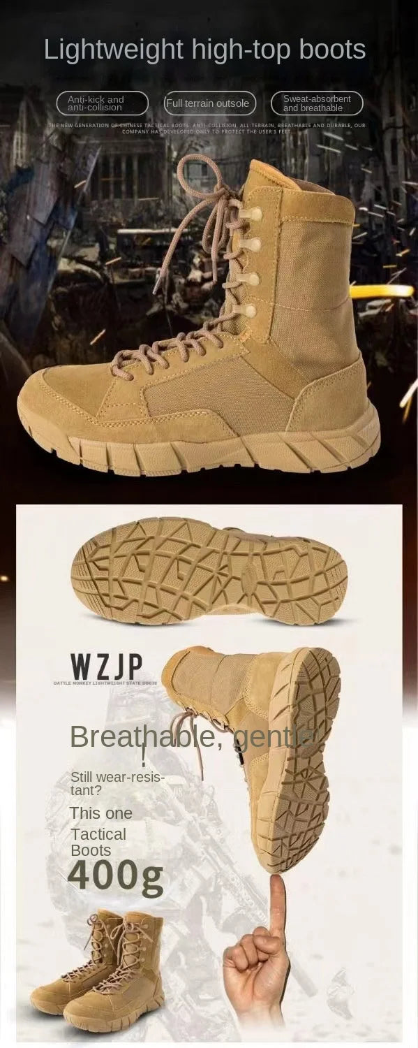 Man Lightweight Tactical Boots Combat Anti-Collision Training Lace Up Waterproof Outdoor Hiking Breathable Shoe