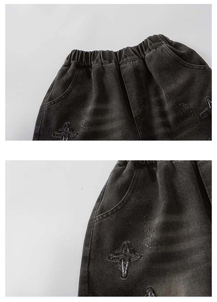 Boys Denim Shorts with Star Pattern