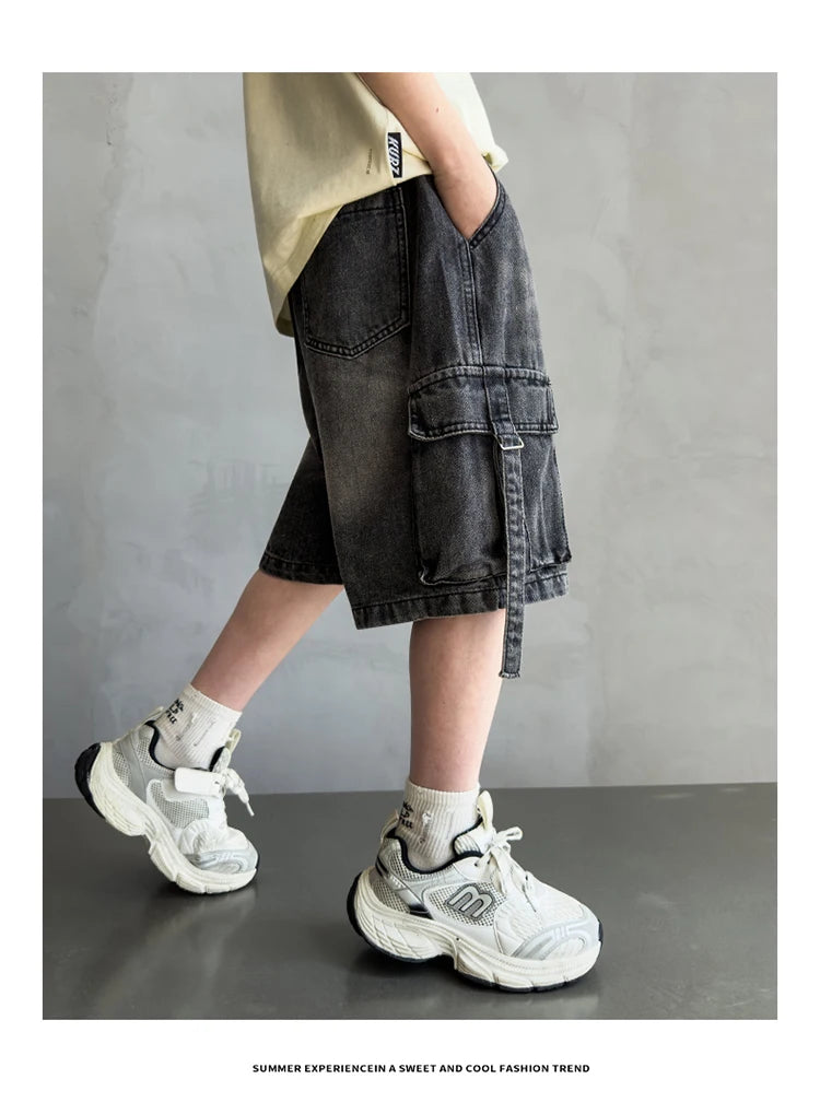 Black Denim Cargo Shorts