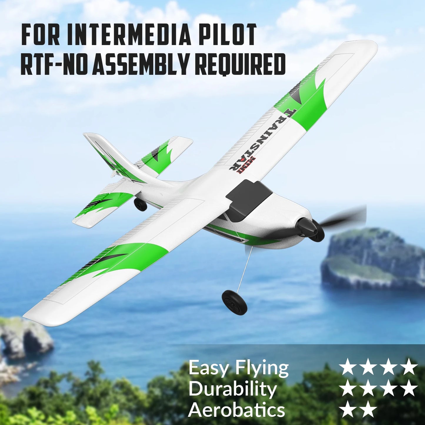 VOLANTEXRC RC Airplane Mini Trainstar 2.4GHz 3CH 3level Flight Control Fixed Wing Airplane Remote Control One-Key U-Turn Easy To Fly For Beginners 761-1RTF