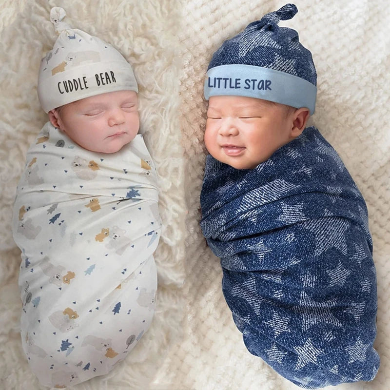 2pcs Newborn Baby Microfiber Swaddle Wrap with Beanie
