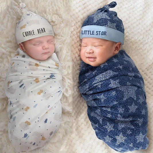 2pcs Newborn Baby Microfiber Swaddle Wrap with Beanie