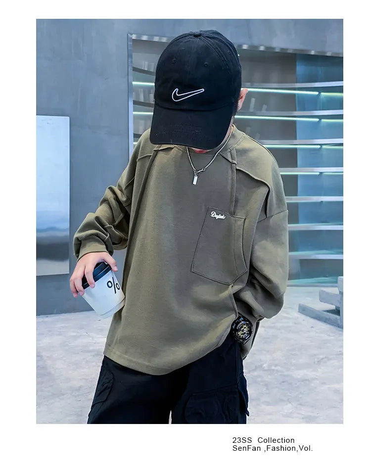 New Boys Sweatshirts 8 10 12 14Years Old Children Pullover Cotton Long Sleeve Korean Clothes Spring Fall Casual Sweatshirts Tops